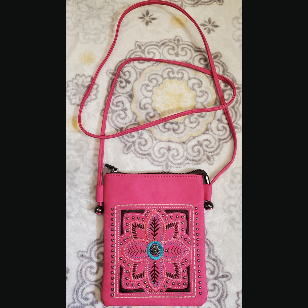 Pink Embroidered Crossbody Bag